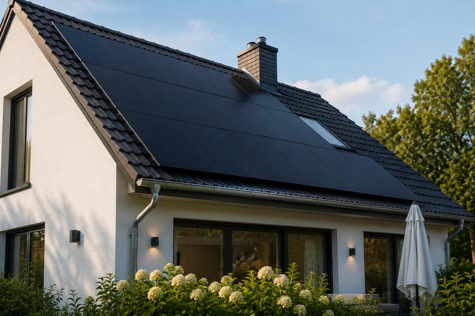 Modern German home with photovoltaic panels